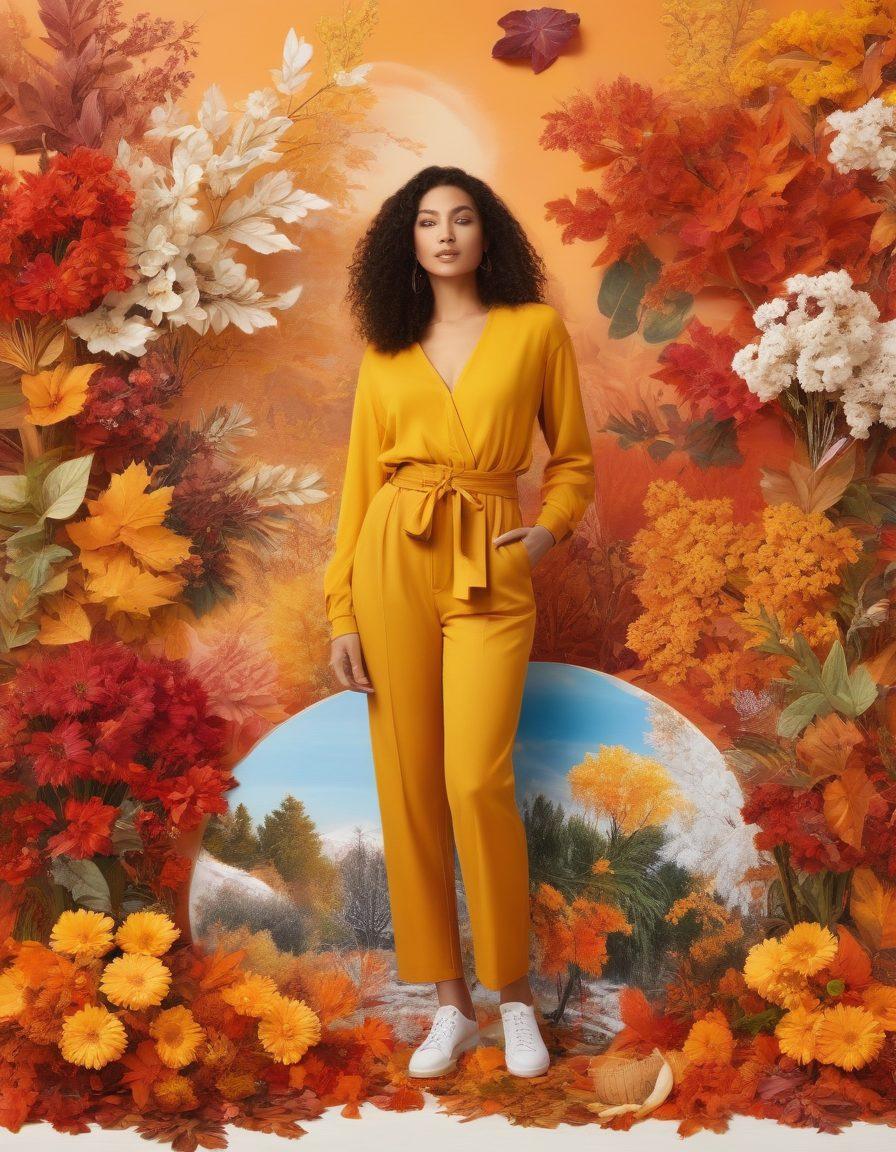 A vibrant collage of seasonal clothing styles for spring, summer, autumn, and winter, displayed on diverse models of various body types. Include accessories for different occasions like weddings, casual outings, and holidays, set against a stylized backdrop representing each season. Emphasize bright colors for spring and summer, and warm tones for autumn and winter. artistic, vector art. dynamic composition.